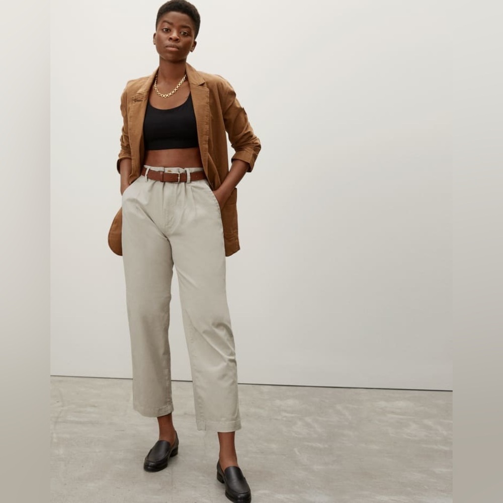 EVERLANE straight pleated hi-rise chino. Size 10. Sandstone EUC